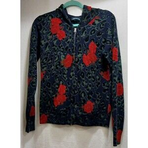 Y2K Grunge Rose Leopard Zip Hoodie Med Emo Goth Mall Punk VTG Full Zip Pockets